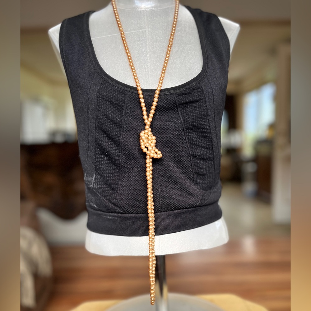 Vintage golden-bronze faux pearl Necklace – 54” Long Strand